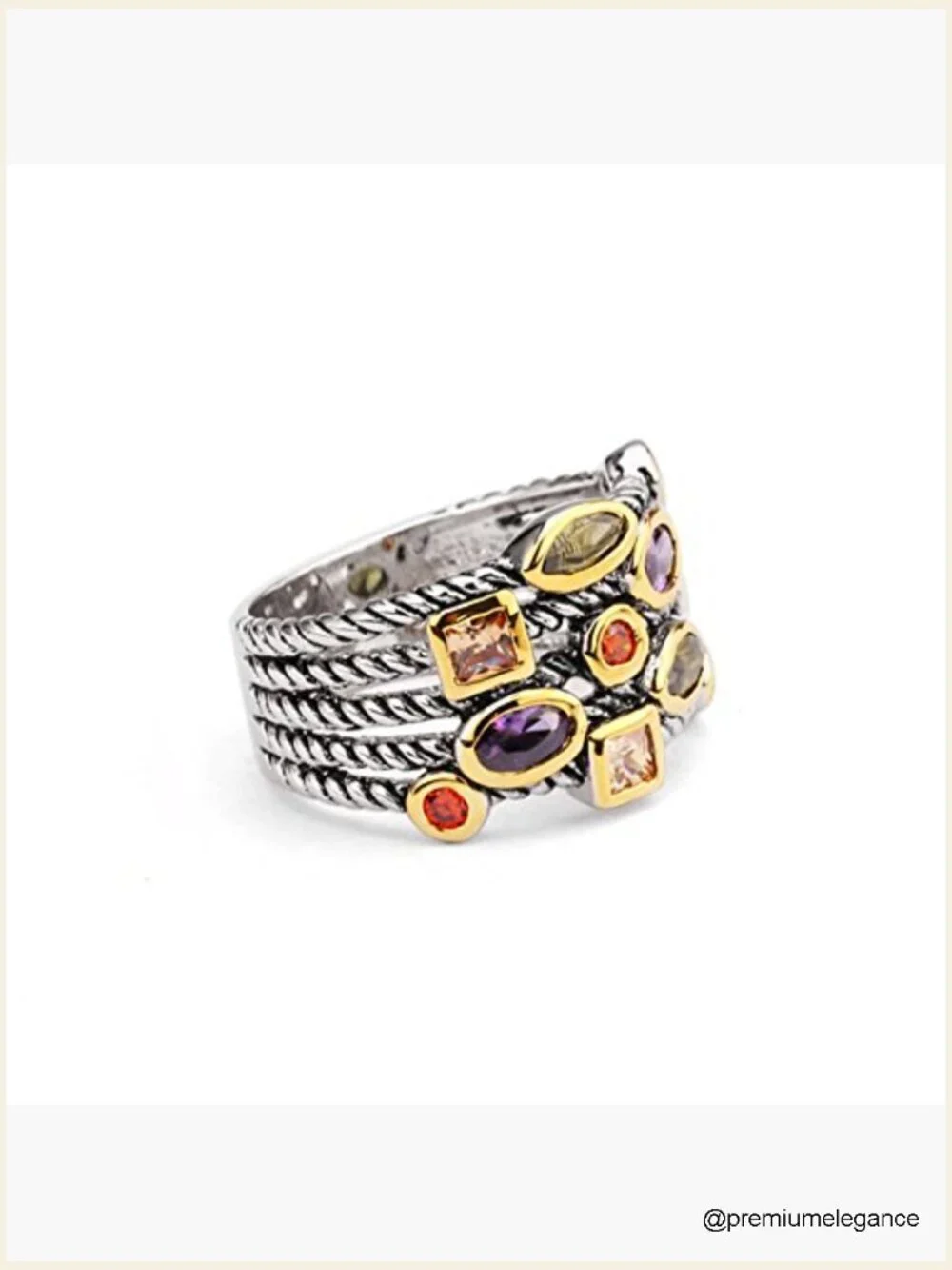 Twisted Cable Wire Multi CZ Statement Ring Silver Gold